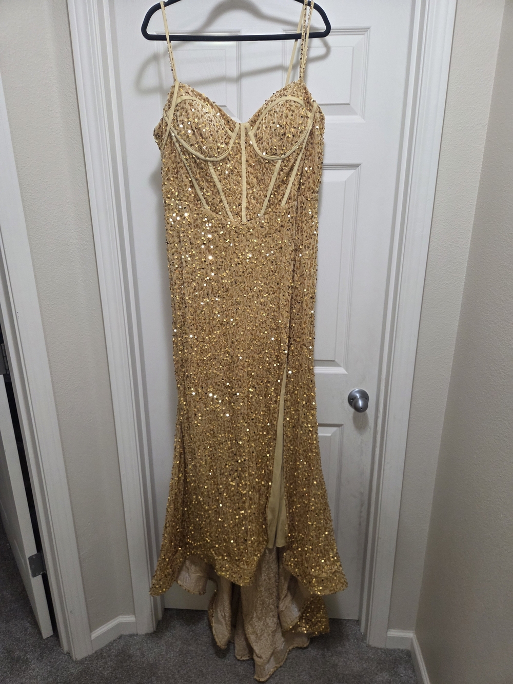 Gold Sequin Evening Gown with Corset Bodice